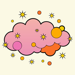 Whimsical pink cloud with stars and circles on cream background