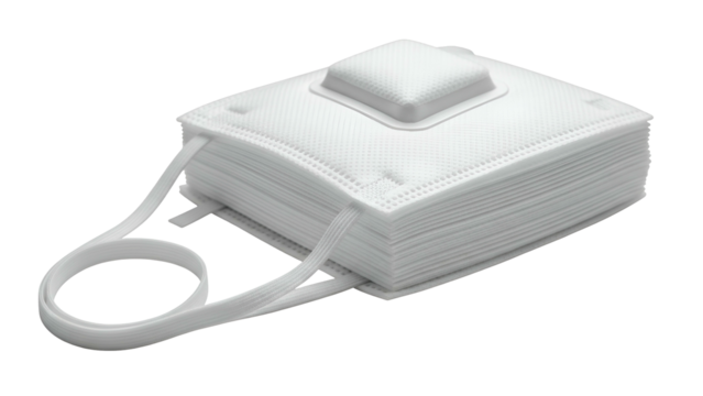 White, mask-shaped stack with a small block, straps, appearing like a strange purse