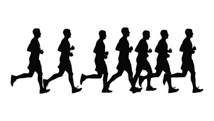 Running men silhouettes sequence isolated on white background, Vector