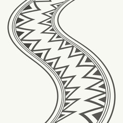 Curving tribal pattern with geometric zigzag and triangle motifs