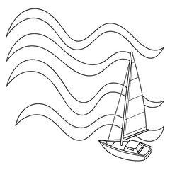 Sailboat on wavy water line art illustration