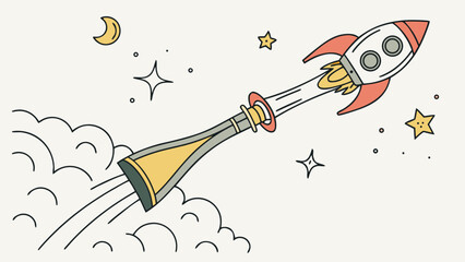 Champagne bottle launching like a rocket vector illustration for celebration party or new years eve isolated on white background