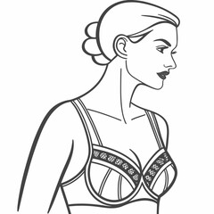 Elegant line art illustration of a woman wearing a lace bra