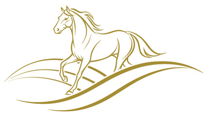 Elegant golden horse illustration running freely on stylized hills vector design for branding and equestrian themes