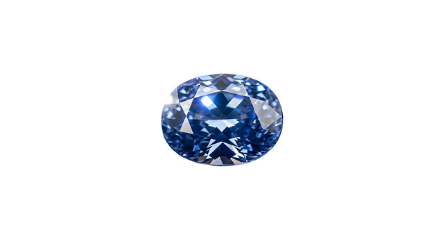 Brilliant oval cut blue sapphire gemstone on White background
