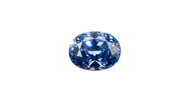 Brilliant oval cut blue sapphire gemstone on White background