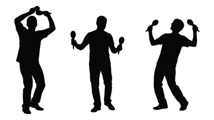 Men playing maracas silhouettes isolated on white background, Vector