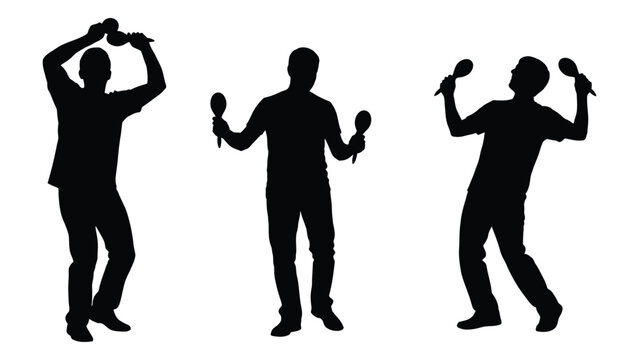 Men playing maracas silhouettes isolated on white background, Vector