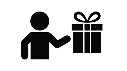 Man holding gift box icon illustration with ribbon and bow design
