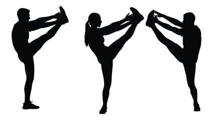 People stretching silhouettes isolated on white background, Vector