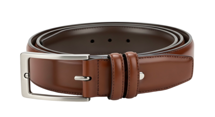 Classic Brown Leather Belt with Silver Buckle.
