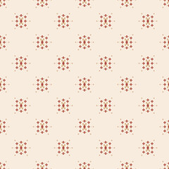 Abstract diamond pattern of soft brown and red tone on beige cream background. Ethnic pattern of geometric diamond shape. Motif, classic, minimal, tiny style for fabric texture, textile, print, paper.