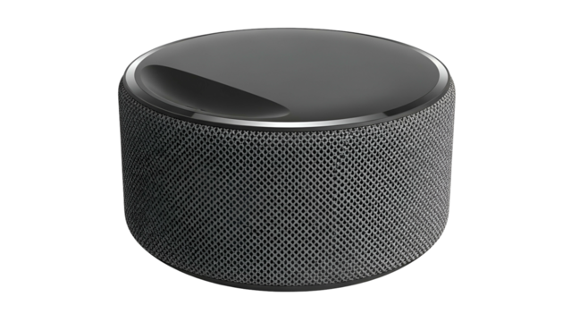 Cylindrical dark-toned device with patterned side, glossy top with indention