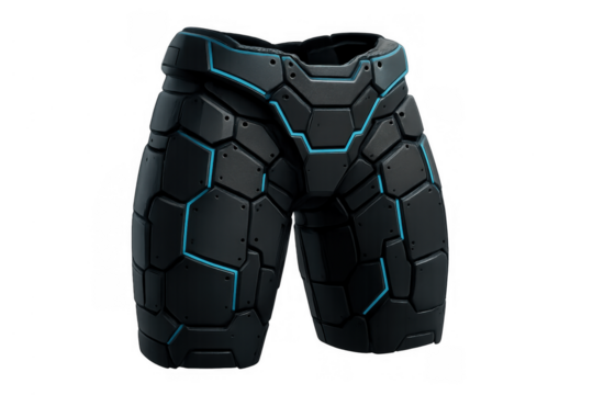 Futuristic sci-fi armored pants providing advanced protection and technology for gaming characters or virtual reality designs