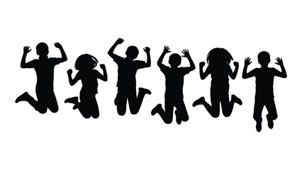 Joyful jumping children silhouettes isolated on white background, Vector