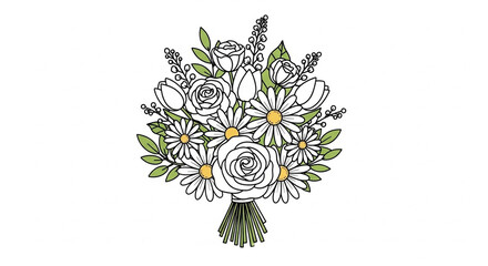 Elegant floral bouquet with roses and daisies for invitations and wedding decor, a timeless design for stationery and springtime celebrations