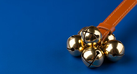Sleigh bells on leather strap, holiday decoration and festive ornament in celebration context