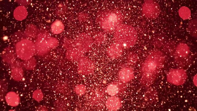 Red Glitter Abstract Background - A mesmerizing red abstract background featuring shimmering gold particles and soft bokeh effects, creating a festive and magical atmosphere.