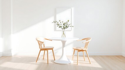 Generative AI minimalistic dining scene with two chairs and a table.