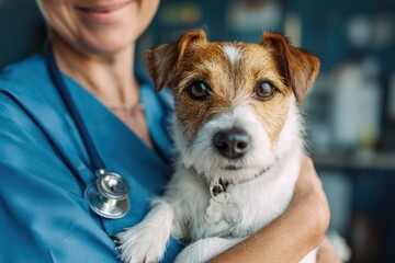 Professional Vet Performs Dog Health Check in Modern Clinic Light
