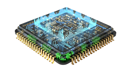 Advanced Microchip with Glowing Circuitry and Data Flow.