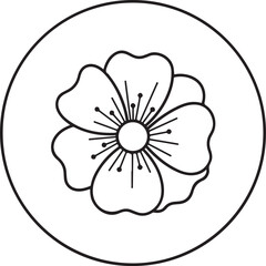 Line art illustration of flower in circle for botanical design