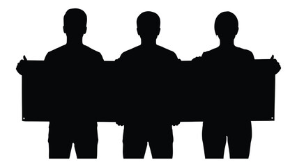 Three silhouettes holding a blank banner isolated on white background, Vector