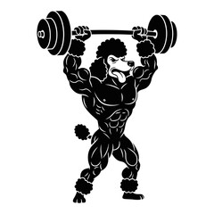 Poodle lifting heavy barbell in strong muscular black silhouette vector fitness bodybuilder art