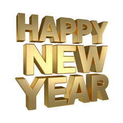 Happy New Year 3D golden text on transparent background PNG
