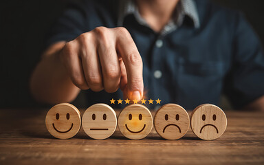 Niche marketing and customer survey. Businessperson holding artificial intelligence Woods icons. Market research and segmentation strategy.