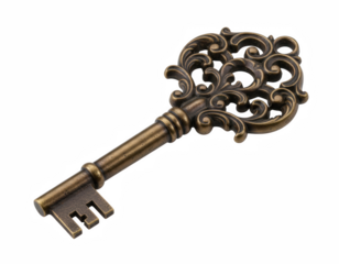 Ornate Antique Bronze Skeleton Key Featuring Intricate Filigree and Scrollwork