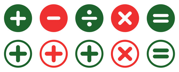 plus minus math symbol icon set