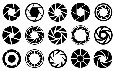 camera lens shutter diaphragm icon set