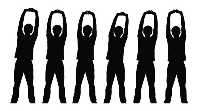 Side bend stretch exercise silhouette sequence isolated on white background, Vector