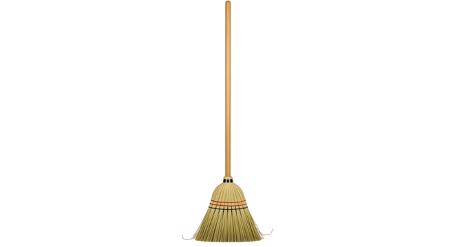 Classic Corn Broom with Wooden Handle on White Background.
