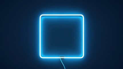 Blue glowing neon square frame with rounded corners and electric light on a subtle dark blue background perfect for modern design