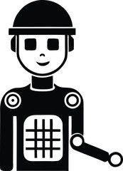 Smiling robot avatar icon with helmet and cheerful expression.