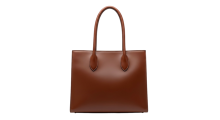 Elegant Brown Leather Tote Bag on White Background.