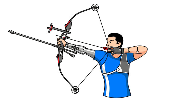 Archery Practice Archer Aiming Compound Bow at Target Isolated on White Background