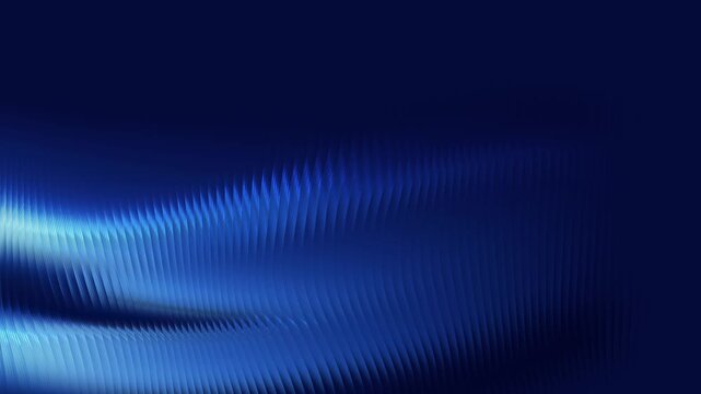 Abstract ribbed glass liquid background in blue soft gradient tones with vertical wave line noise texture and glossy light reflection, modern tech design, minimal visuals animation