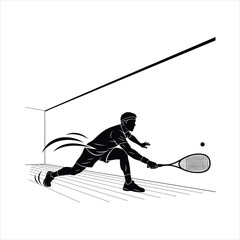 Squash Player Silhouette Vector Illustration Racket Sport Athlete Competition Indoor Game Training Match Fitness Court Championship Exercise Activity
