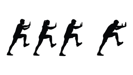 Silhouettes of people pushing upward isolated on white background, Vector