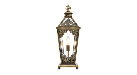 Elegant vintage style brass lantern with intricate details on a white background.