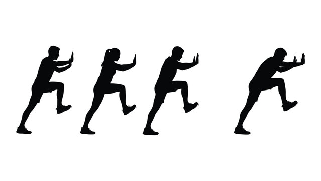 Silhouettes of people pushing upward isolated on white background, Vector