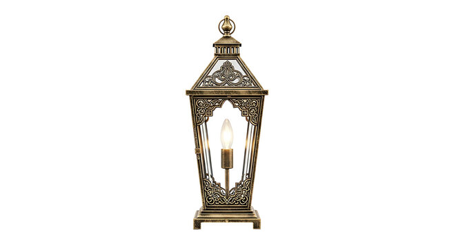Elegant vintage style brass lantern with intricate details on a white background. - Powered by Adobe