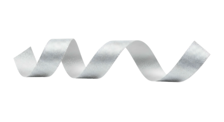 Elegant white ribbon gracefully curled against a clean white backdrop.