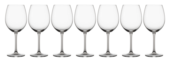 A collection of empty wine glass, isolated on a transparent background