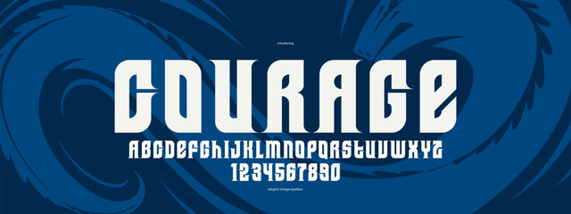 Elegant but bold and strong font for logo creation, vector luxury elegant vintage serif typeface for emblems and slogans, classic style serif old typography alphabet.