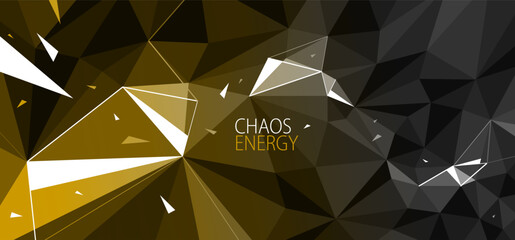 Low poly surface with geometric particles in motion, 3D polygonal vector abstract background with dynamic chaos of flying debris, science and technology.