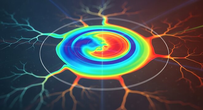 Vibrant medical visualization of neural network activity and brain function, symbolizing complex systems and scientific research with innovative technology